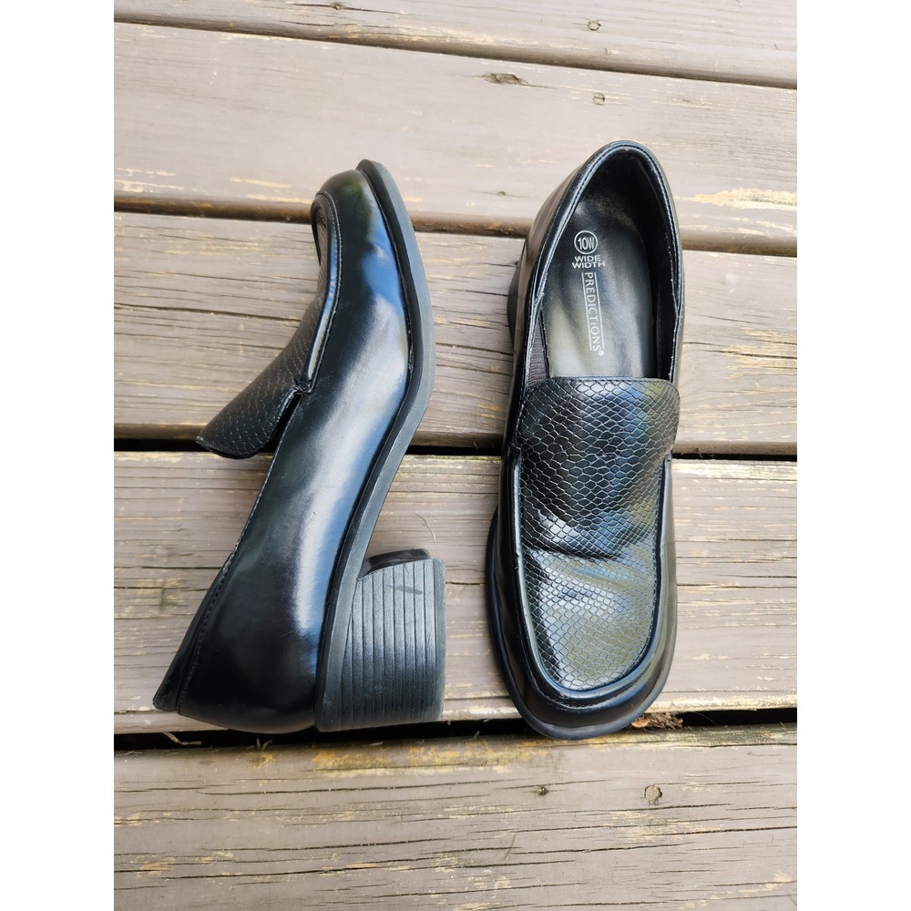 Vintage 90s y2k Predictions Loafers Black Chunky Block Heel Snakeskin Texture 10